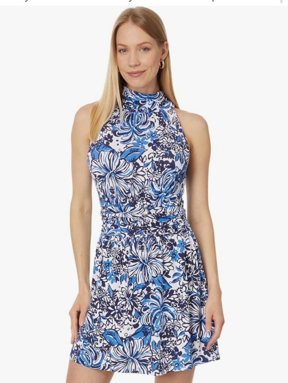 NWT Large Lilly pulitzer Wyota Pandarama blue white halter neck Romper